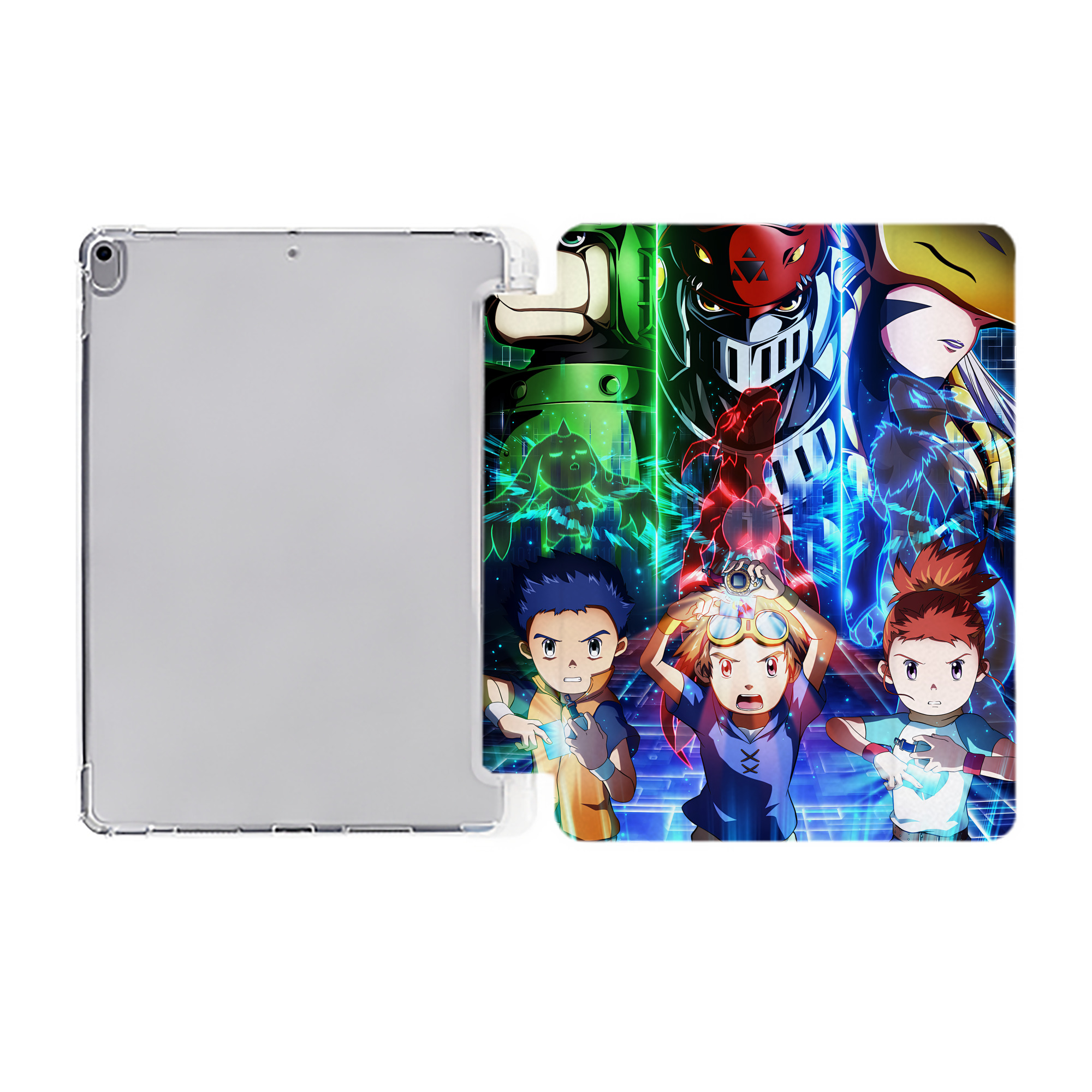 （画像用） Digimon デジタルモンスター/デジモン IPad ケース ペン収納付き 三つ折りスタンド PUレザー×シリコン 対応機種9.5/10.5/10.9インチ